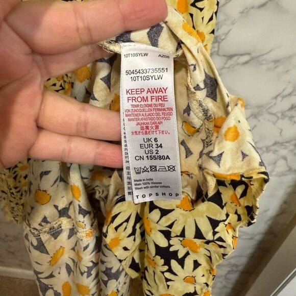 NEW TOPSHOP Yellow Daisy Grandad Midi Shirt Dress Floral Yellow Dress Size 2 - Picture 9 of 12